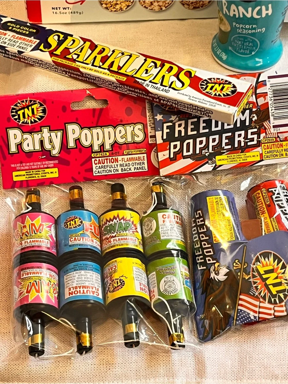 Ash Red and White Popcorn Party Bundle with Fun Poppers